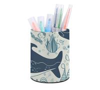 HETVBNS Underwater Whale Pen Holder for Desk PU Leather Round Desk Organizer Multifunctional Makeup Brush Storage Aesthetic Desktop Supplies Stylish Pencil Holder for Office & Home