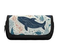 HETVBNS Underwater Whale Pencil Case Extra Large, Double Layer Pencil Pouch with Zipper, Portable Cosmetic Bags for Travel, Office Stationery Organizer for Women Men