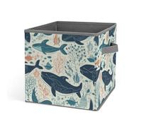 HETVBNS Underwater Whale Storage Bins 10.6 Inch, Oxford Fabric Foldable Storage Cube Organizer Basket with Handles, Fabric Bins for Closet Shelves, Toys, Clothes, Books, Bedroom