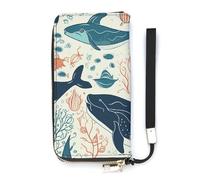 HETVBNS Underwater Whale Wallet, Elegant Wristlet Wallet with Multi-Card Slots, PU Leather Long Purse for Women, Men