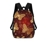 HETVBNS Valentine Hearts Golden Butterfly Backpack for Women Men, Durable 600D Polyester Bookbag with Large Capacity, Lightweight 17 Inch Laptop Backpack Minimalism Casual Daypack for Work, Travel