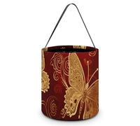 HETVBNS Valentine Hearts Golden Butterfly Candy Bag Halloween Trick Or Treat Bucket 7.9x8.3in, Reusable Gift Bags for Party Holiday Wedding