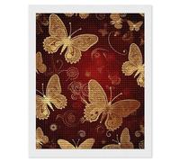 HETVBNS Valentine Hearts Golden Butterfly Diamond Painting Kits for Adults, Full Round Drill DIY Diamond Art for Beginners, 5D Gem Art and Crafts for Home Wall Decor 16"x20"