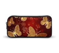 HETVBNS Valentine Hearts Golden Butterfly Pencil Case Large Capacity, Durable Pencil Pouch Portable Small Cosmetic Bag with Metal Zipper, Simple Makeup Pouch Aesthetic Toiletry Bag for Travel Office