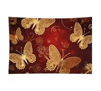 HETVBNS Valentine Hearts Golden Butterfly Tapestry Wall Hanging - 40"x60" Aesthetic Tapestries Soft Polyester Wall Art Decor Large Tapestry for Bedroom Living Room Dorm Backdrop, Hanging Kit Included