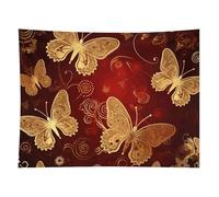 HETVBNS Valentine Hearts Golden Butterfly Tapestry Wall Hanging - 60"x80" Aesthetic Tapestries Soft Polyester Wall Art Decor Large Tapestry for Bedroom Living Room Dorm Backdrop, Hanging Kit Included