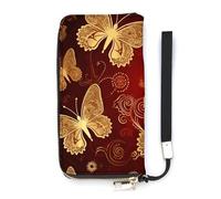 HETVBNS Valentine Hearts Golden Butterfly Wallet, Elegant Wristlet Wallet with Multi-Card Slots, PU Leather Long Purse for Women, Men