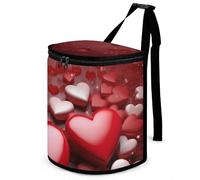 HETVBNS Valentines Love Hearts Car Trash Can with Lid, Leakproof Hanging Automotive Trash Bin, Waterproof Garbage Storage Bag for Vehicles, RV, Bathroom, Office