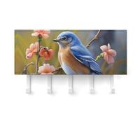 HETVBNS Wall Mounted Key Holder with 5 Hooks Self Adhesive Keys Hooks Eastern Bluebird Keys Organizer for Wall Decorative Key Hanger Hanging Rack for Hallway Entry Door Office