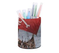 HETVBNS Warships at Sea Pen Holder for Desk PU Leather Round Desk Organizer Multifunctional Makeup Brush Storage Aesthetic Desktop Supplies Stylish Pencil Holder for Office & Home