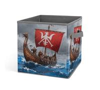 HETVBNS Warships at Sea Storage Bins 10.6 Inch, Oxford Fabric Foldable Storage Cube Organizer Basket with Handles, Fabric Bins for Closet Shelves, Toys, Clothes, Books, Bedroom