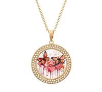 HETVBNS - Watercolor Butterfly Necklace, Alloy Round Pendant with Diamond, Elegant Pendant Necklace for Women Men, Una talla, Metal, Alloy.