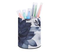 HETVBNS Watercolor Dark Blue Pattern Pen Holder for Desk PU Leather Round Desk Organizer Multifunctional Makeup Brush Storage Aesthetic Desktop Supplies Stylish Pencil Holder for Office & Home