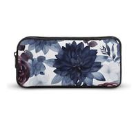 HETVBNS Watercolor Dark Blue Pattern Pencil Case Large Capacity, Durable Pencil Pouch Portable Small Cosmetic Bag with Metal Zipper, Simple Makeup Pouch Aesthetic Toiletry Bag for Travel Office
