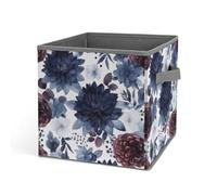 HETVBNS Watercolor Dark Blue Pattern Storage Bins 10.6 Inch, Oxford Fabric Foldable Storage Cube Organizer Basket with Handles, Fabric Bins for Closet Shelves, Toys, Clothes, Books, Bedroom