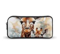 HETVBNS Watercolor Deer Giraffe Pencil Case Large Capacity, Durable Pencil Pouch Portable Small Cosmetic Bag with Metal Zipper, Simple Makeup Pouch Aesthetic Toiletry Bag for Travel Office
