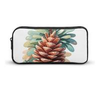 HETVBNS Watercolor Pine Cone Pencil Case Large Capacity, Durable Pencil Pouch Portable Small Cosmetic Bag with Metal Zipper, Simple Makeup Pouch Aesthetic Toiletry Bag for Travel Office