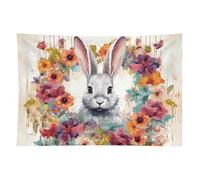 HETVBNS Watercolor Rabbit And Flowers Tapestry Wall Hanging - 40"x60" Aesthetic Tapestries Soft Polyester Wall Art Decor Large Tapestry for Bedroom Living Room Dorm Backdrop, Hanging Kit Included