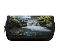 HETVBNS Waterfall Landscape Painting Pencil Case Extra Large, Double Layer Pencil Pouch with Zipper, Portable Cosmetic Bags for Travel, Office Stationery Organizer for Women Men