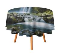 HETVBNS - Waterfall Landscape Painting Tablecloth Wrinkle and Stain Resistant Polyester Round Tablecloth 60 x 60 Inch Elegant Decor for Dinner Party Patio