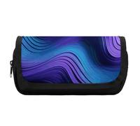 HETVBNS Wavy Purple Pencil Case Extra Large, Double Layer Pencil Pouch with Zipper, Portable Cosmetic Bags for Travel, Office Stationery Organizer for Women Men
