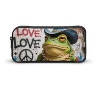 HETVBNS Western Cowboy Frog Pencil Case Large Capacity, Durable Pencil Pouch Portable Small Cosmetic Bag with Metal Zipper, Simple Makeup Pouch Aesthetic Toiletry Bag for Travel Office
