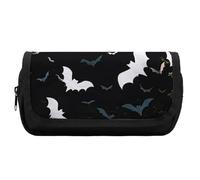 HETVBNS White Bats Pencil Case Extra Large, Double Layer Pencil Pouch with Zipper, Portable Cosmetic Bags for Travel, Office Stationery Organizer for Women Men