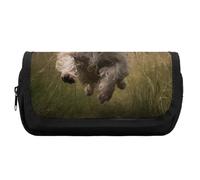 HETVBNS White Dog in The Field Pencil Case Extra Large, Double Layer Pencil Pouch with Zipper, Portable Cosmetic Bags for Travel, Office Stationery Organizer for Women Men