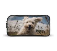 HETVBNS White Dog in The Field Pencil Case Large Capacity, Durable Pencil Pouch Portable Small Cosmetic Bag with Metal Zipper, Simple Makeup Pouch Aesthetic Toiletry Bag for Travel Office