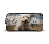 HETVBNS White Dog in The Field Pencil Case Large Capacity Zipper Pouch, Durable Pencil Box Organizer, Portable Small Cosmetic Bag for Office, Travel
