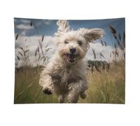HETVBNS White Dog in The Field Tapestry Wall Hanging - 30"x40" Aesthetic Tapestries Soft Polyester Wall Art Decor Large Tapestry for Bedroom Living Room Dorm Backdrop, Hanging Kit Included