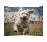 HETVBNS White Dog in The Field Tapestry Wall Hanging - 60"x80" Aesthetic Tapestries Soft Polyester Wall Art Decor Large Tapestry for Bedroom Living Room Dorm Backdrop, Hanging Kit Included