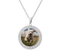 HETVBNS White Dog Necklace in the Field Round Pendant Alloy with Diamond Elegant Pendant Necklace for Women Men, Una talla, Metal, Alloy.