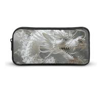 HETVBNS White Dragon Style Pencil Case Large Capacity, Durable Pencil Pouch Portable Small Cosmetic Bag with Metal Zipper, Simple Makeup Pouch Aesthetic Toiletry Bag for Travel Office