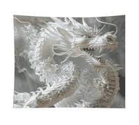 HETVBNS White Dragon Style Tapestry Wall Hanging - 50"x60" Aesthetic Tapestries Soft Polyester Wall Art Decor Large Tapestry for Bedroom Living Room Dorm Backdrop, Hanging Kit Included