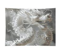 HETVBNS White Dragon Style Tapestry Wall Hanging - 60"x80" Aesthetic Tapestries Soft Polyester Wall Art Decor Large Tapestry for Bedroom Living Room Dorm Backdrop, Hanging Kit Included