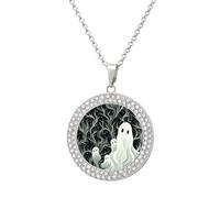 HETVBNS - White Ghost Pendant Necklace, Round Alloy Pendant with Diamond, Elegant Pendant Necklace for Women Men, Una talla, Metal, Alloy.