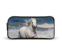 HETVBNS White Horse Running on The Sea Pencil Case Large Capacity, Durable Pencil Pouch Portable Small Cosmetic Bag with Metal Zipper, Simple Makeup Pouch Aesthetic Toiletry Bag for Travel Office