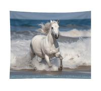 HETVBNS White Horse Running on The Sea Tapestry Wall Hanging - 50"x60" Aesthetic Tapestries Soft Polyester Wall Art Decor Large Tapestry for Bedroom Living Room Dorm Backdrop, Hanging Kit Included