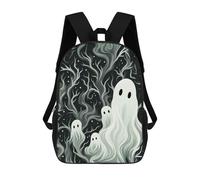 HETVBNS White Patterned Ghost Backpack for Women Men, Durable 600D Polyester Bookbag with Large Capacity, Lightweight 17 Inch Laptop Backpack Minimalism Casual Daypack for Work, Travel