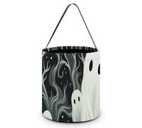 HETVBNS White Patterned Ghost Candy Bag Halloween Trick Or Treat Bucket 7.9x8.3in, Reusable Gift Bags for Party Holiday Wedding