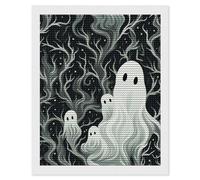 HETVBNS White Patterned Ghost Diamond Painting Kits for Adults, Full Round Drill DIY Diamond Art for Beginners, 5D Gem Art and Crafts for Home Wall Decor 16"x20"