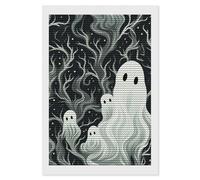 HETVBNS White Patterned Ghost Diamond Painting Kits for Adults, Full Round Drill DIY Diamond Art for Beginners, 5D Gem Art and Crafts for Home Wall Decor 8"x12"