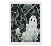 HETVBNS White Patterned Ghost Diamond Painting Kits for Adults, Full Round Drill DIY Diamond Art for Beginners, 5D Gem Art and Crafts for Home Wall Decor 12"x16"