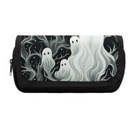 HETVBNS White Patterned Ghost Pencil Case Extra Large, Double Layer Pencil Pouch with Zipper, Portable Cosmetic Bags for Travel, Office Stationery Organizer for Women Men