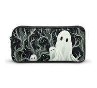 HETVBNS White Patterned Ghost Pencil Case Large Capacity Zipper Pouch, Durable Pencil Box Organizer, Portable Small Cosmetic Bag for Office, Travel
