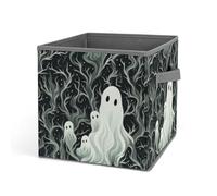 HETVBNS White Patterned Ghost Storage Bins 10.6 Inch, Oxford Fabric Foldable Storage Cube Organizer Basket with Handles, Fabric Bins for Closet Shelves, Toys, Clothes, Books, Bedroom