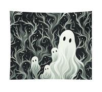 HETVBNS White Patterned Ghost Tapestry Wall Hanging - 50"x60" Aesthetic Tapestries Soft Polyester Wall Art Decor Large Tapestry for Bedroom Living Room Dorm Backdrop, Hanging Kit Included