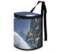 HETVBNS White Peacock and Moon Car Trash Can with Lid, Leakproof Hanging Automotive Trash Bin, Waterproof Garbage Storage Bag for Vehicles, RV, Bathroom, Office