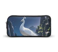 HETVBNS White Peacock And Moon Pencil Case Large Capacity Zipper Pouch, Durable Pencil Box Organizer, Portable Small Cosmetic Bag for Office, Travel